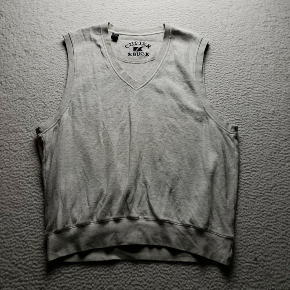 Cutter & Buck Sweater Vest Mens 2XL Gray 100% Cotton V Neck Golf Knit Pullover